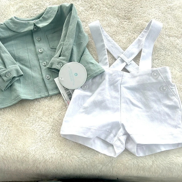 Edgehill Collection NB Suspenders Shorts set Royal Family Sage top, suspenders - Picture 3 of 11